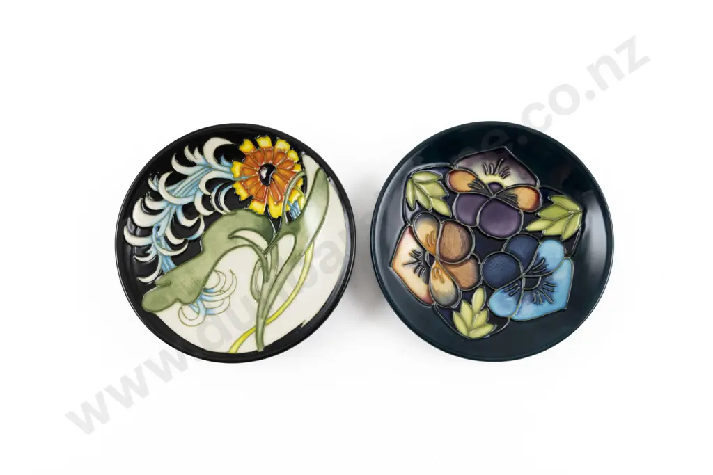 Two Modern Moorcroft Coasters in Plume & Triple Choice Patterns Image 1++