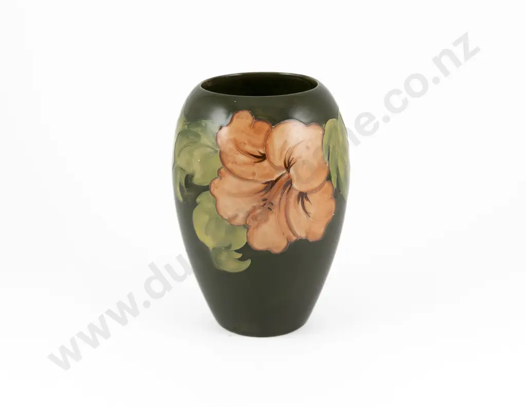 Walter Moorcroft Coral Hibiscus Pattern Ovoid Vase Image 1++