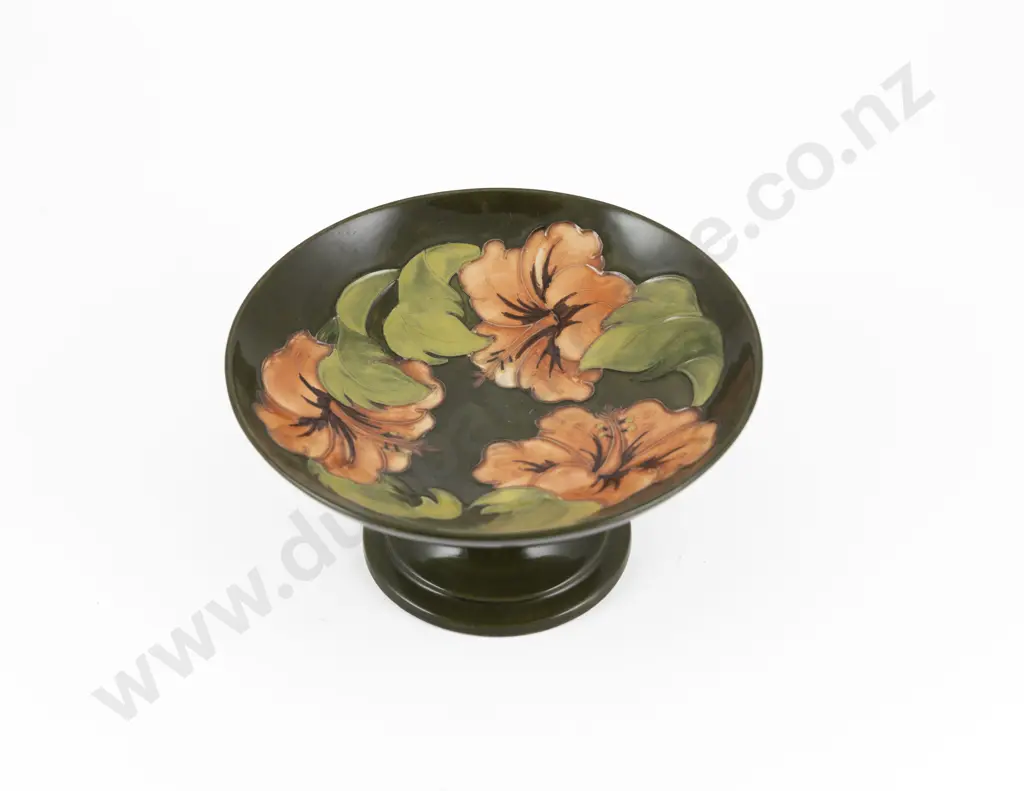 Walter Moorcroft Coral Hibiscus Pattern Stemmed Comport Image 1++