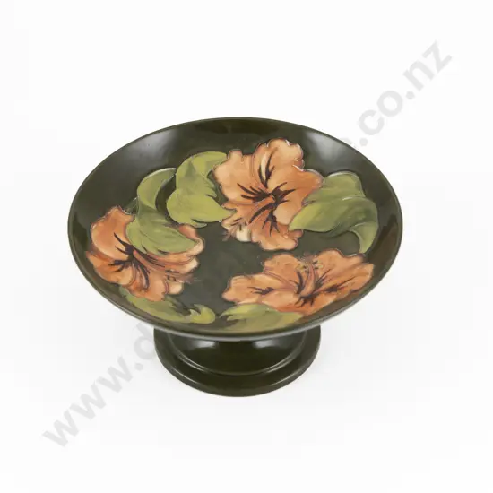Walter Moorcroft Coral Hibiscus Pattern Stemmed Comport