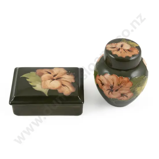 Moorcroft Coral Hibiscus Pattern Lidded Trinket/Cigarette Box & Ginger Jar