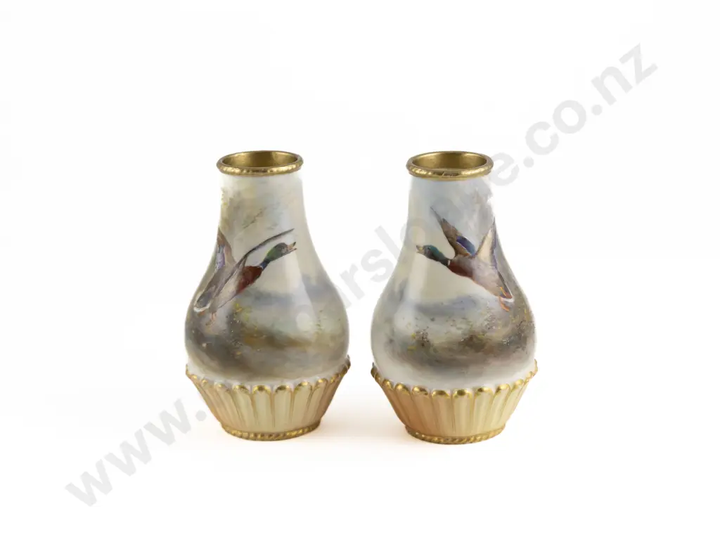 Pair Royal Worcester Hand Painted Vases Image 1++