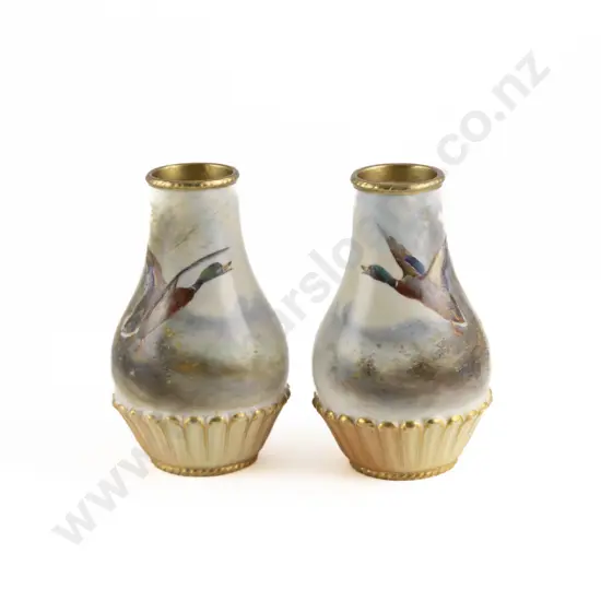 Pair Royal Worcester Hand Painted Vases