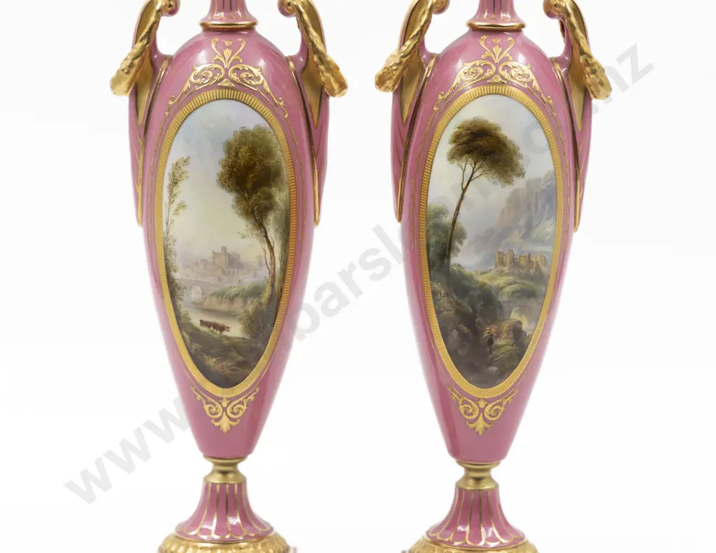 Pair Royal Worcester Hand Painted Vases Image 1++