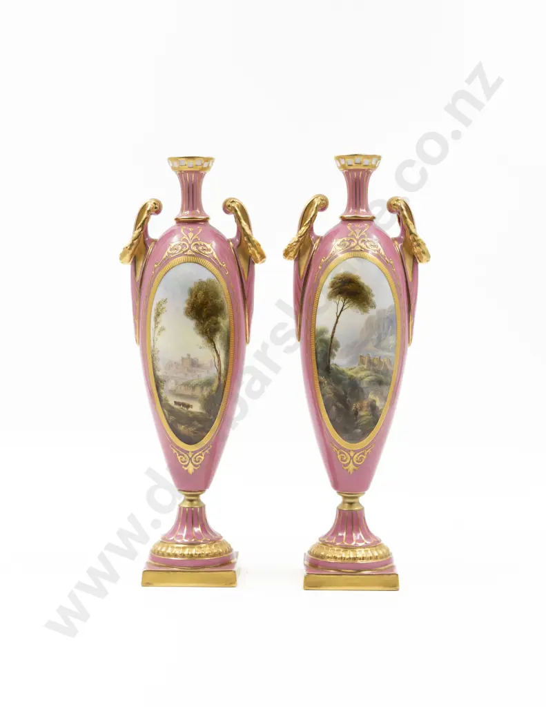 Pair Royal Worcester Hand Painted Vases Image 1++