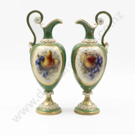 Pair Royal Worcester Hand Painted Ewers
