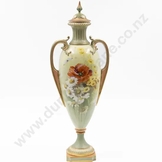 Royal Worcester Hand Painted Vase and Cover