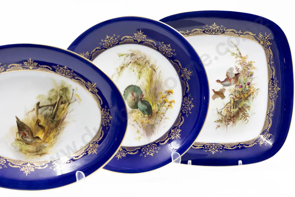 Three Royal Worcester Hand Painted Dessert Service Dishes Image 1++