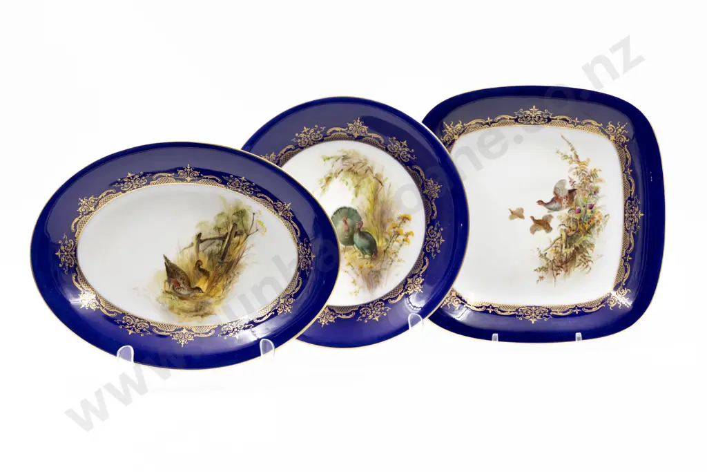 Three Royal Worcester Hand Painted Dessert Service Dishes Image 1++