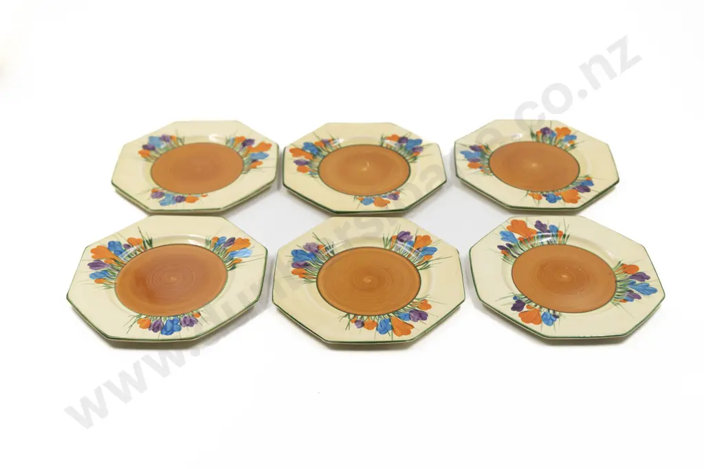 Six Clarice Cliff Bizarre Sandwich Plates Image 1++