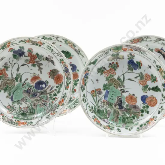 Set Of 4 C19th Cantonese Famille Verte Export Ware Shallow Bowls