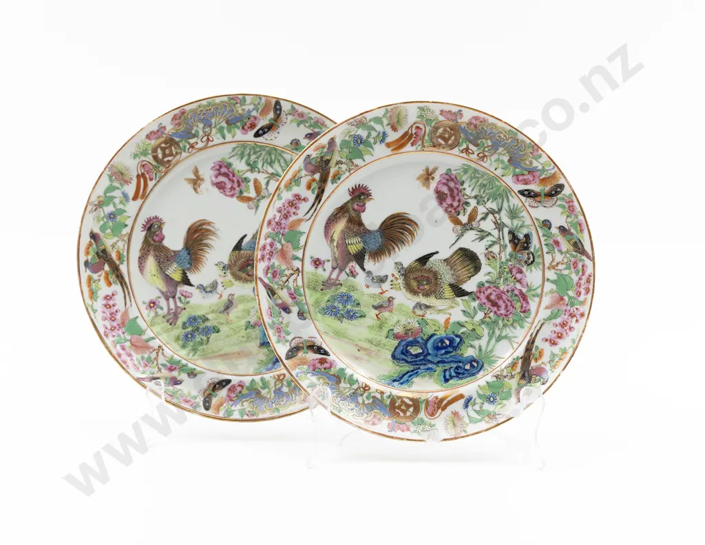 Pair C19th Cantonese Famille Rose Export Ware Plates Image 1++
