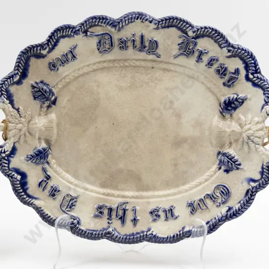 P Hutson & Co Oval Blue & White Bread Plate