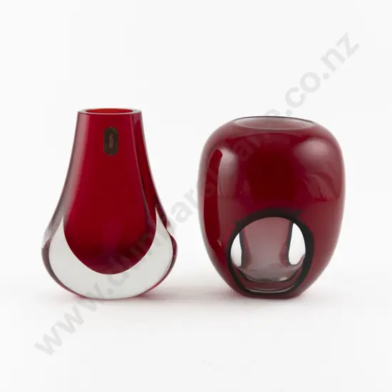 Small C1970s Whitefriars Ruby Red Encased Glass Vase