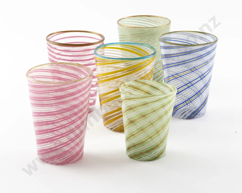 Seven Various Vintage Venetian Coloured & Aventurine Tumblers Image 1++