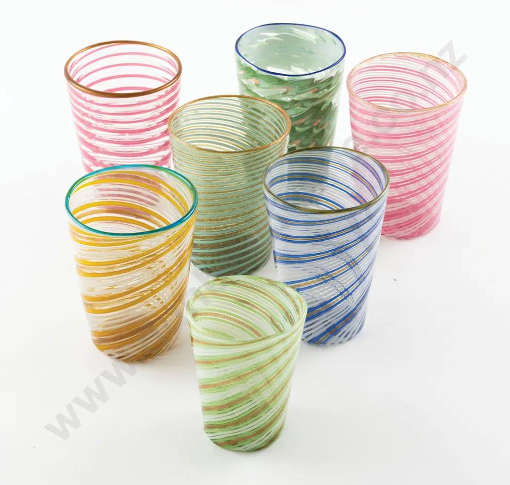Seven Various Vintage Venetian Coloured & Aventurine Tumblers Image 1++