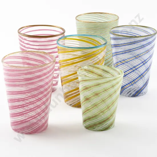Seven Various Vintage Venetian Coloured & Aventurine Tumblers