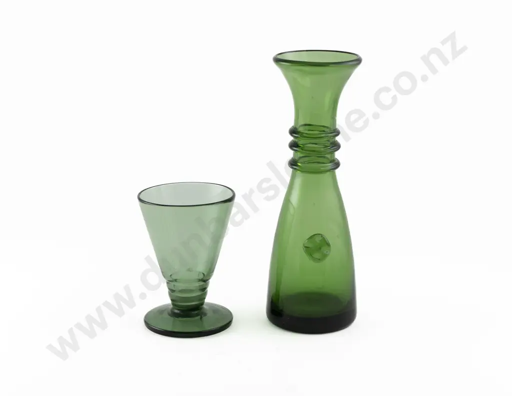 European Green Glass Carafe & Conical Beaker Image 1++