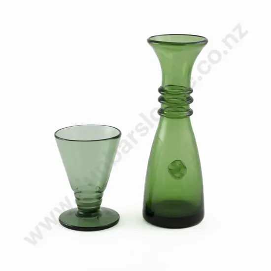 European Green Glass Carafe & Conical Beaker