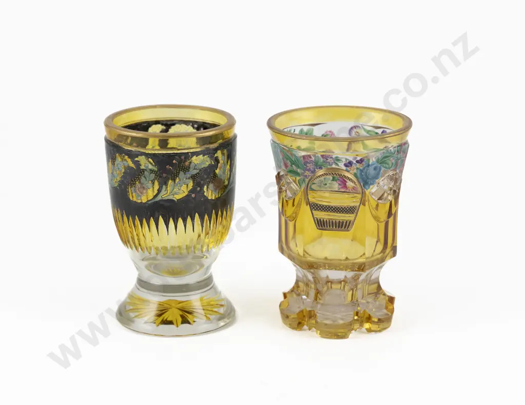 Two C19th Bohemian Amber Glass Beakers Image 1++