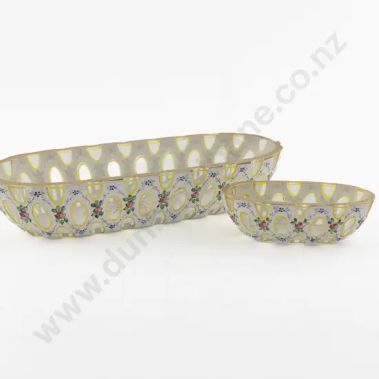 Two C19th Bohemian Floral Painted Oval Shallow Dishes
