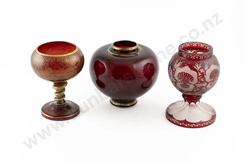 Late C19th Bohemian Ruby & Gilt Goblet Image 1++
