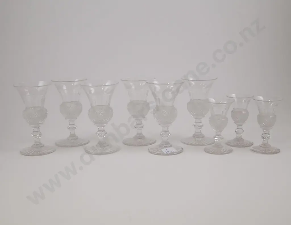 Six Thistle Shaped Port Glasses & Three Matching Liqueur Image 1++
