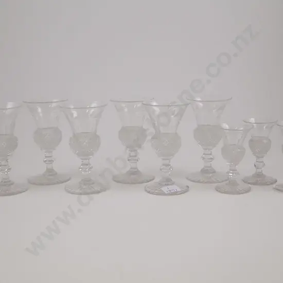Six Thistle Shaped Port Glasses & Three Matching Liqueur