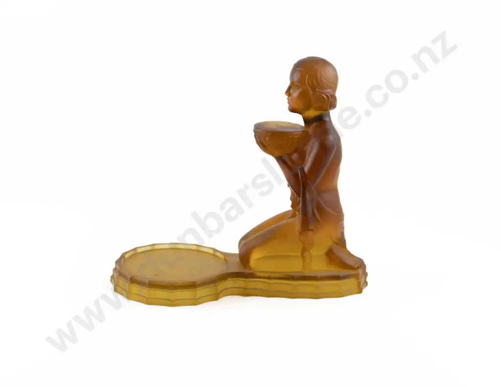 Art Deco Moulded Amber Glass Kneeling Female Figure Image 1++