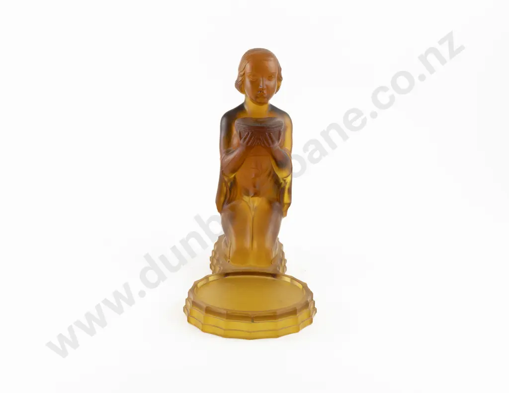 Art Deco Moulded Amber Glass Kneeling Female Figure Image 1++