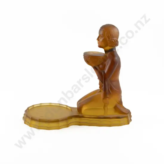 Art Deco Moulded Amber Glass Kneeling Female Figure