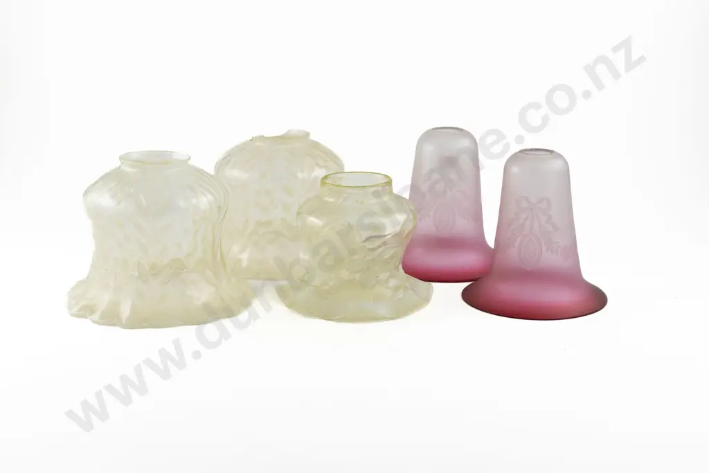 Pair Of Art Nouveau Vaseline Glass Light Shades Image 1++
