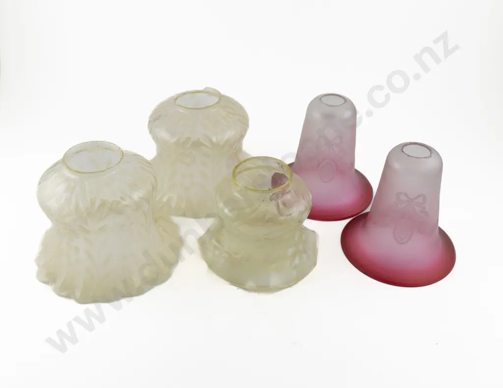 Pair Of Art Nouveau Vaseline Glass Light Shades Image 1++
