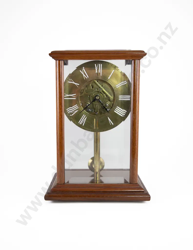 Modern Mahogany Brass Skeleton Mantle Clock Image 1++