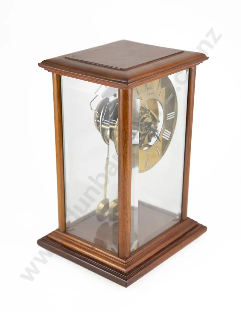 Modern Mahogany Brass Skeleton Mantle Clock Image 1++