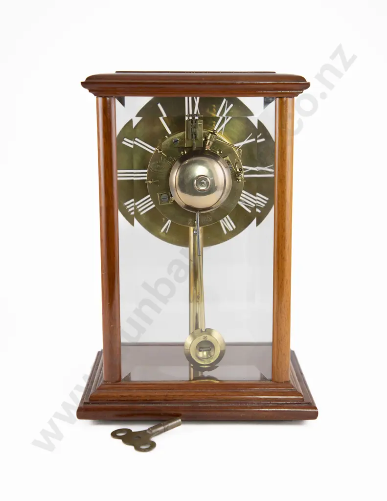 Modern Mahogany Brass Skeleton Mantle Clock Image 1++