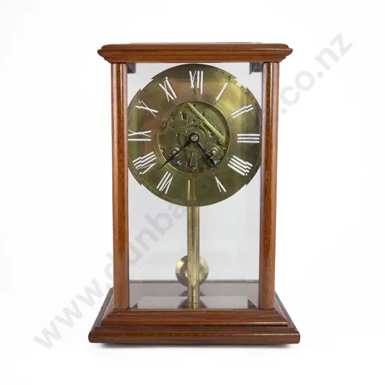 Modern Mahogany Brass Skeleton Mantle Clock