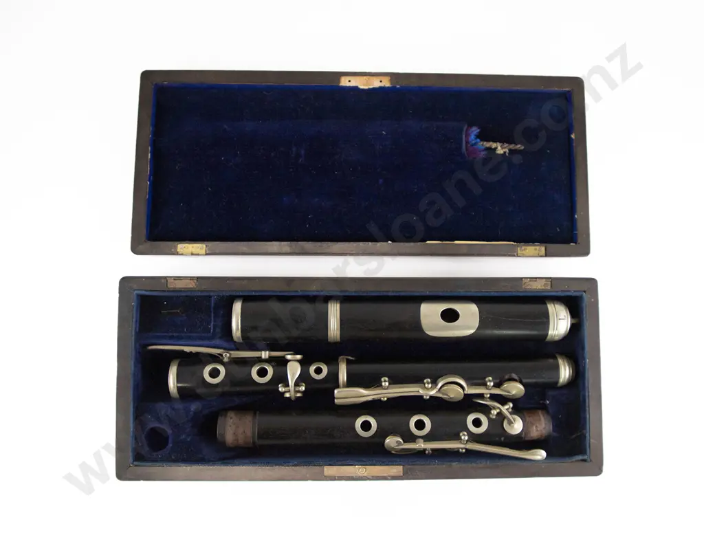 Antique Three Piece Ebony Flute In Fitted Rosewood Case Image 1++