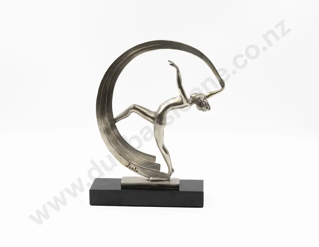 Rare & Original 1930s Max Le Verrier "Janle" Ribbon Dancer Silvered Bronze Figure Image 1++