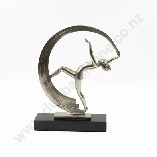 Rare & Original 1930s Max Le Verrier "Janle" Ribbon Dancer Silvered Bronze Figure