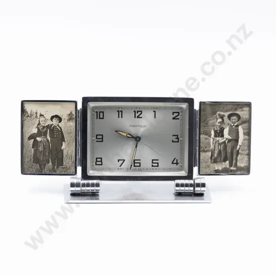 Art Deco Forestville Chrome Plated Batwing Photo & Desk Clock