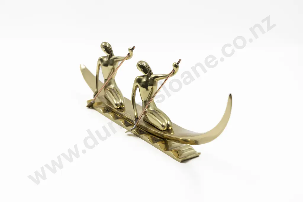 Hagenauer Bronzed Brass & Copper Nubians In A Boat Sculpture (Circa 1950) Image 1++