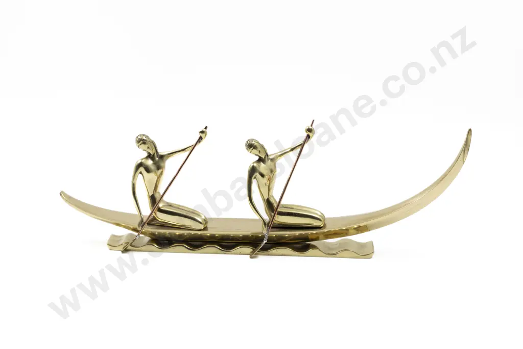 Hagenauer Bronzed Brass & Copper Nubians In A Boat Sculpture (Circa 1950) Image 1++