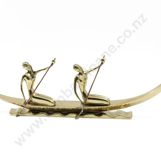 Hagenauer Bronzed Brass & Copper Nubians In A Boat Sculpture (Circa 1950)