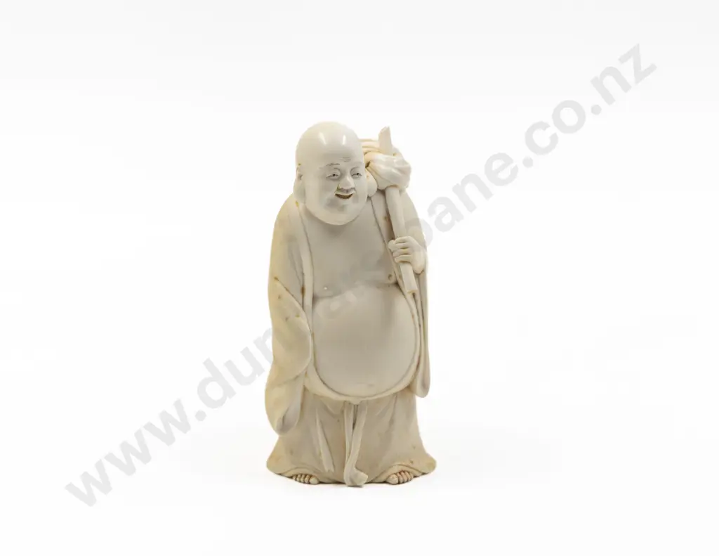 Japanese Meiji Period Finely Carved Ivory Figure Of Hotei Image 1++