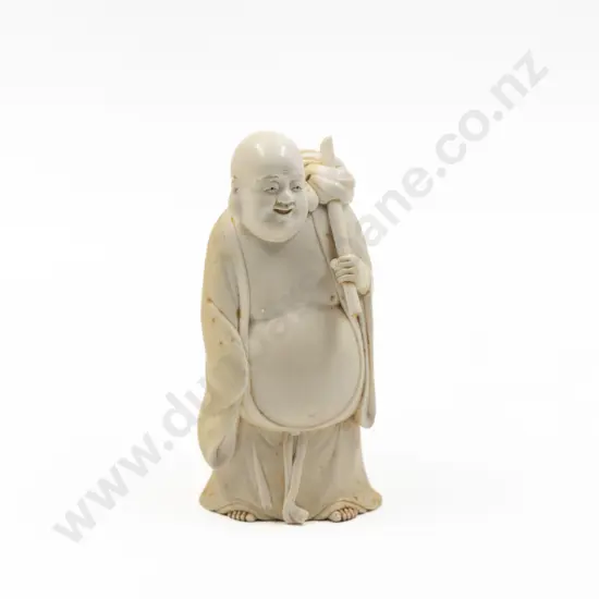 Japanese Meiji Period Finely Carved Ivory Figure Of Hotei