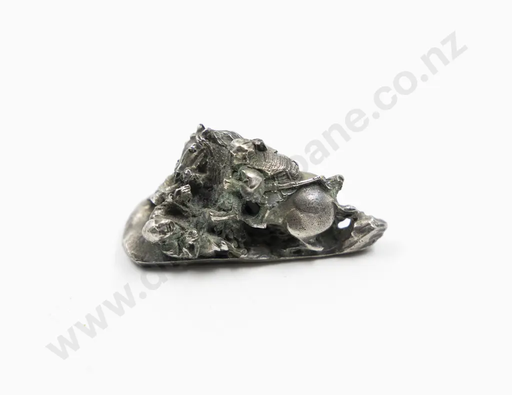 Japanese Plated Netsuke Of A Samurai On Horseback Image 1++