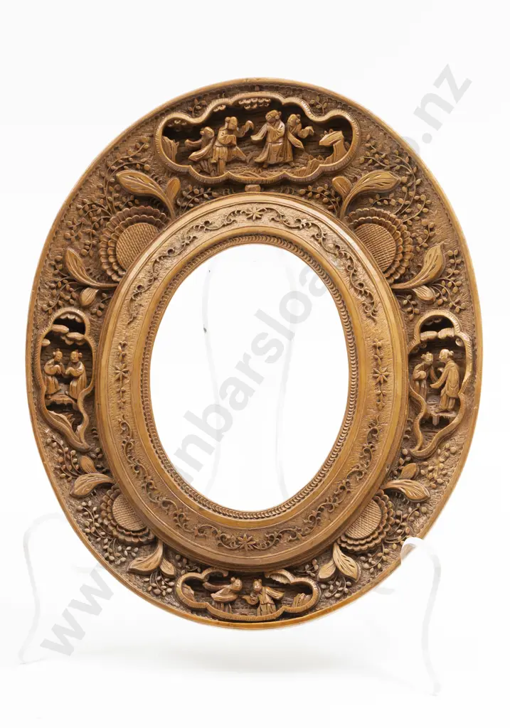 Antique Chinese Carved Wooden Oval Photo Frame Image 1++