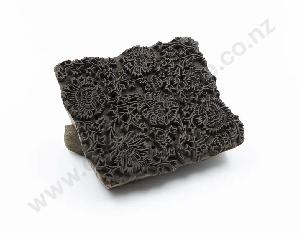 Antique Carved Wooden Floral Patterned Textile Printing Block Image 1++