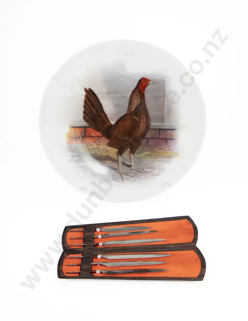 Rosewood Cased Set Of 6 Cock Fighting Spurs Image 1++